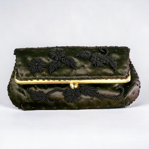 Beaded black fold over clutch bag - Picture 5 of 13